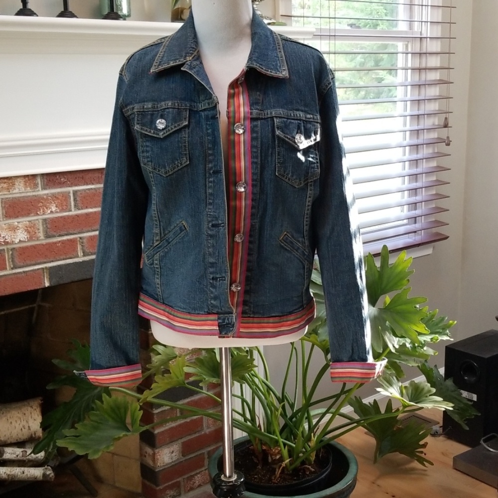 Custom Levi’s Jean Jacket, Swarovski Crystal Buttons Sz 6